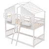 Twin over Twin House Bunk Bed with Roof , Window, Window Box, Door , with Safety Guardrails and Ladder