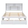 Queen Size Platform Bed with Storage Headboard and 2 Drawers
