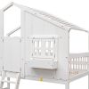 Twin over Twin House Bunk Bed with Roof , Window, Window Box, Door , with Safety Guardrails and Ladder