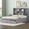 Queen Size Platform Bed with Storage Headboard and 2 Drawers