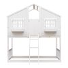 Twin over Twin House Bunk Bed with Roof , Window, Window Box, Door , with Safety Guardrails and Ladder