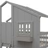 Twin over Twin House Bunk Bed with Roof , Window, Window Box, Door , with Safety Guardrails and Ladder