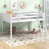 Twin Size Wood Low Loft Bed with Ladder, ladder can be placed on the left or right