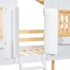 Twin over Twin House Bunk Bed with Roof , Window, Window Box, Door , with Safety Guardrails and Ladder