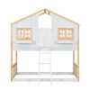Twin over Twin House Bunk Bed with Roof , Window, Window Box, Door , with Safety Guardrails and Ladder