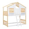 Twin over Twin House Bunk Bed with Roof , Window, Window Box, Door , with Safety Guardrails and Ladder