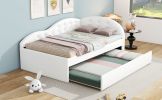 Twin Size PU Upholstered Tufted Daybed with Trundle and Cloud Shaped Guardrail
