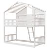 Twin over Twin House Bunk Bed with Roof , Window, Window Box, Door , with Safety Guardrails and Ladder