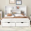 Queen Size Platform Bed with Storage Headboard and 2 Drawers