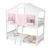 Twin over Twin House Bunk Bed with Roof , Window, Window Box, Door , with Safety Guardrails and Ladder
