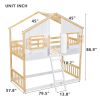 Twin over Twin House Bunk Bed with Roof , Window, Window Box, Door , with Safety Guardrails and Ladder