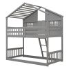 Twin over Twin House Bunk Bed with Roof , Window, Window Box, Door , with Safety Guardrails and Ladder