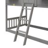 Twin over Twin House Bunk Bed with Roof , Window, Window Box, Door , with Safety Guardrails and Ladder