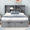 Full Size Platform Bed with Storage Headboard and 2 Drawers