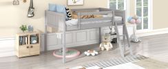 Twin Size Wood Low Loft Bed with Ladder, ladder can be placed on the left or right