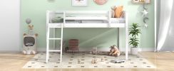 Twin Size Wood Low Loft Bed with Ladder, ladder can be placed on the left or right