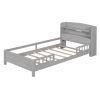 Wood Twin Size Platform Bed with Built-in LED Light, Storage Headboard and Guardrail