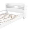 Wood Full Size Platform Bed with Built-in LED Light, Storage Headboard and Guardrail