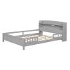 Wood Full Size Platform Bed with Built-in LED Light, Storage Headboard and Guardrail