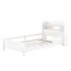 Wood Twin Size Platform Bed with Built-in LED Light, Storage Headboard and Guardrail