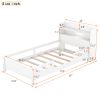Wood Twin Size Platform Bed with Built-in LED Light, Storage Headboard and Guardrail
