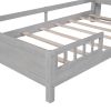 Wood Twin Size Platform Bed with Built-in LED Light, Storage Headboard and Guardrail