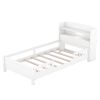 Wood Twin Size Platform Bed with Built-in LED Light, Storage Headboard and Guardrail
