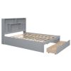 Queen Size Platform Bed with Storage Headboard and 2 Drawers