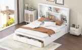 Queen Size Platform Bed with Storage Headboard and 2 Drawers