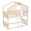 Twin over Twin House Bunk Bed with Roof , Window, Window Box, Door , with Safety Guardrails and Ladder