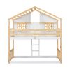 Twin over Twin House Bunk Bed with Roof , Window, Window Box, Door , with Safety Guardrails and Ladder