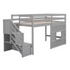 Twin Size Loft Bed with Storage Staircase and Window