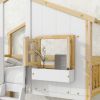 Twin over Twin House Bunk Bed with Roof , Window, Window Box, Door , with Safety Guardrails and Ladder