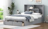 Full Size Platform Bed with Storage Headboard and 2 Drawers