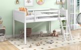 Twin Size Wood Low Loft Bed with Ladder, ladder can be placed on the left or right