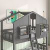 Twin over Twin House Bunk Bed with Roof , Window, Window Box, Door , with Safety Guardrails and Ladder