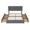 Full Size Upholstery Platform Bed with Four Drawers on Two Sides, Adjustable Headboard