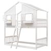 Twin over Twin House Bunk Bed with Roof , Window, Window Box, Door , with Safety Guardrails and Ladder