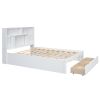Queen Size Platform Bed with Storage Headboard and 2 Drawers