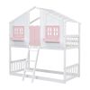 Twin over Twin House Bunk Bed with Roof , Window, Window Box, Door , with Safety Guardrails and Ladder
