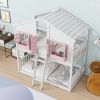 Twin over Twin House Bunk Bed with Roof , Window, Window Box, Door , with Safety Guardrails and Ladder