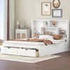 Queen Size Platform Bed with Storage Headboard and 2 Drawers