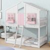 Twin over Twin House Bunk Bed with Roof , Window, Window Box, Door , with Safety Guardrails and Ladder