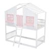 Twin over Twin House Bunk Bed with Roof , Window, Window Box, Door , with Safety Guardrails and Ladder
