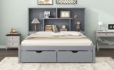 Queen Size Platform Bed with Storage Headboard and 2 Drawers