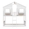 Twin over Twin House Bunk Bed with Roof , Window, Window Box, Door , with Safety Guardrails and Ladder