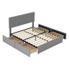 Full Size Upholstery Platform Bed with Four Drawers on Two Sides, Adjustable Headboard