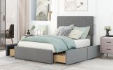 Full Size Upholstery Platform Bed with Four Drawers on Two Sides, Adjustable Headboard
