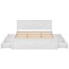 King Size Wooden Platform Bed with Four Storage Drawers and Support Legs