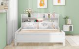 Wood Full Size Platform Bed with Built-in LED Light, Storage Headboard and Guardrail